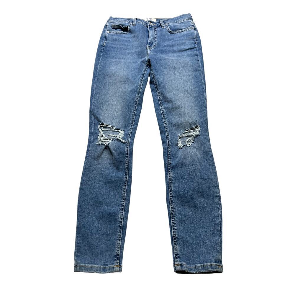 Free People Jeans Womens 27 High Rise Skinny Stretchy‎ Denim Knee distress Blue